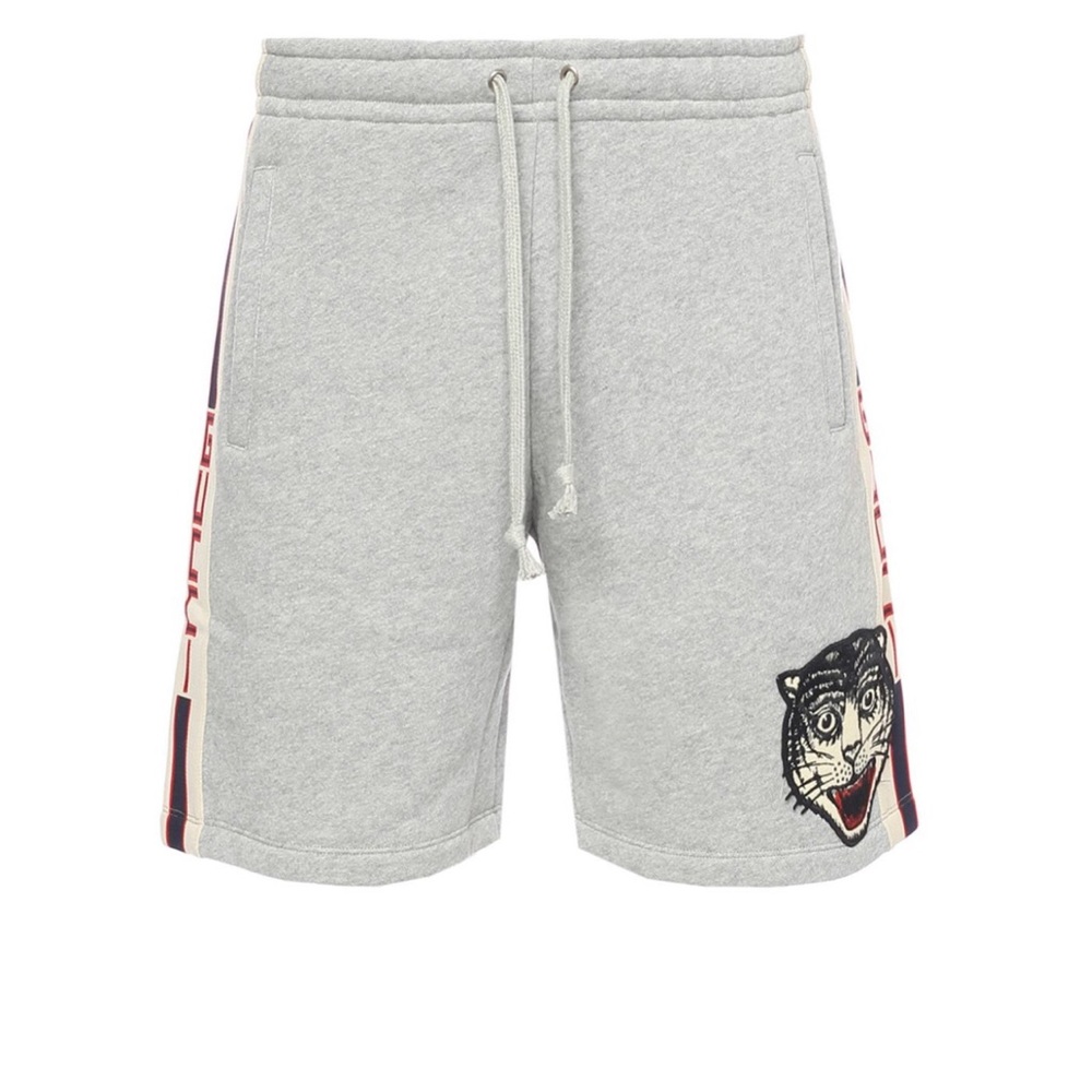 SOLD 💯 Authentic GUCCI Tiger Head Applique Stripe Cotton Shorts In Grey Size XL